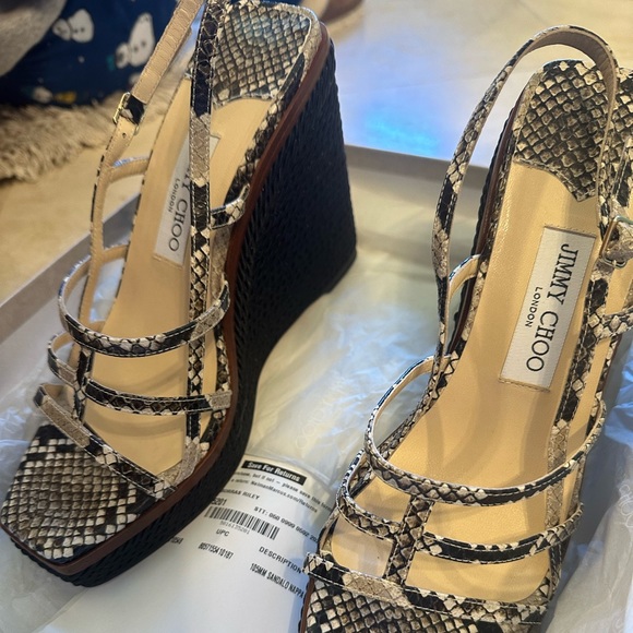 Jimmy Choo, Ariela 110 snake-effect leather wedge slingback sandals - Picture 3 of 6